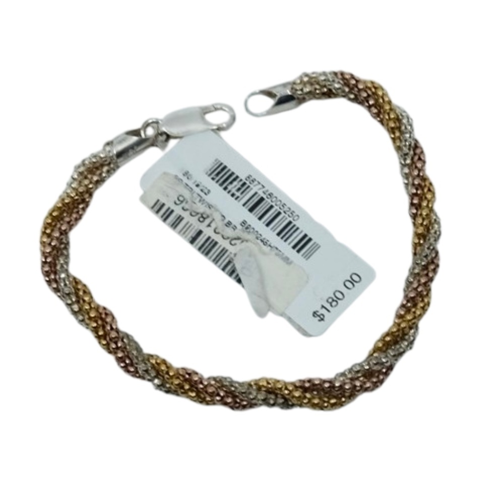 MACY’S~Sterling Silver Tricolor TWISTED BEADED CHAIN LADIES' BRACELET~NWT